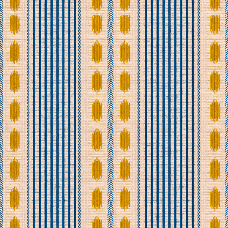 Tales Of Maghreb Striped Wallpaper Roll, Blue/Taupe/Yellow