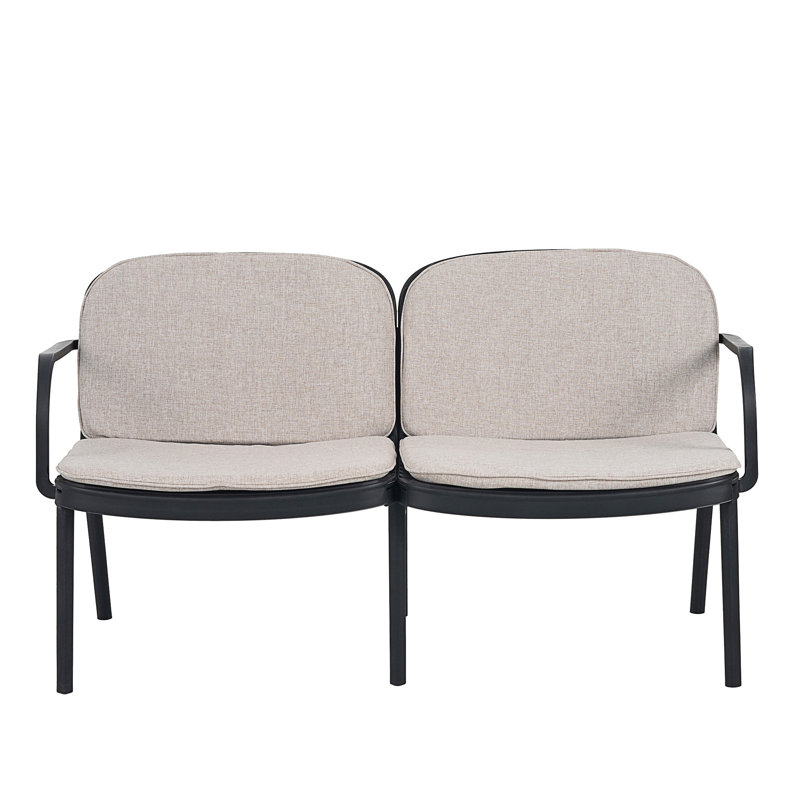 Outdoor Patio PP Loveseat Frame With Cushion, Beige, Black