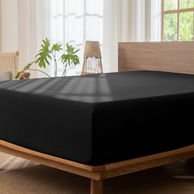 Drap-housse MooMee 100% coton lavé extra profond, Grand lit, Noir