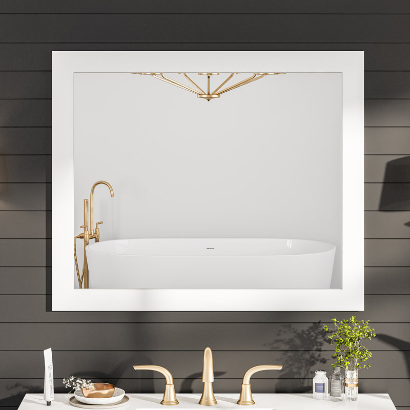 Miroir de salle de bain Schweitzer, H 31,61 po x l 37,5 po, Blanc lustré