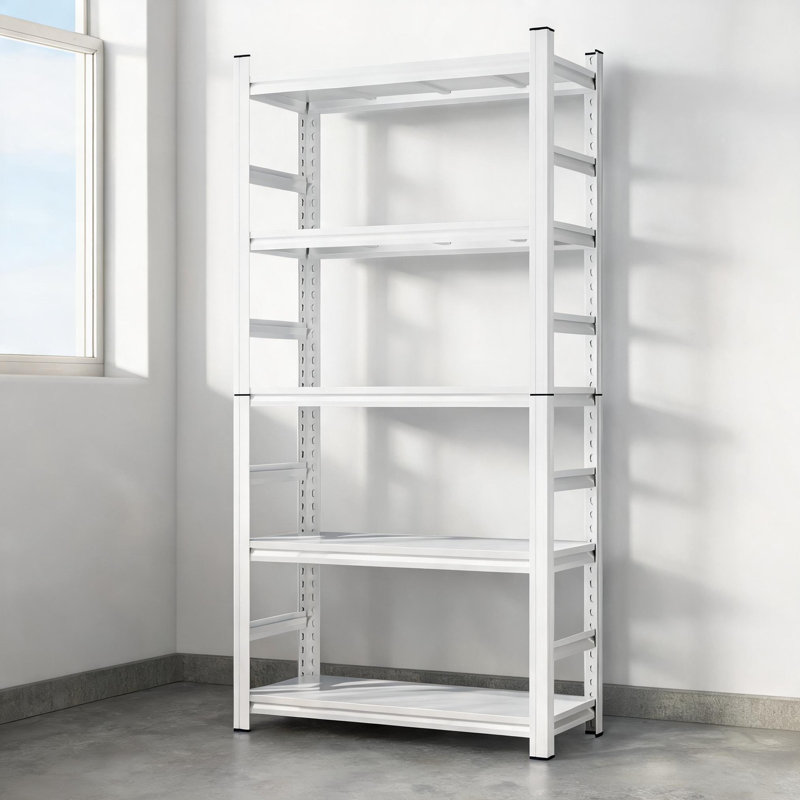 Étagère réglable en métal blanc à cinq niveaux réglable, support de rangement robuste de capacité totale de 2000 lb pour le garage et l'organisation à la maison