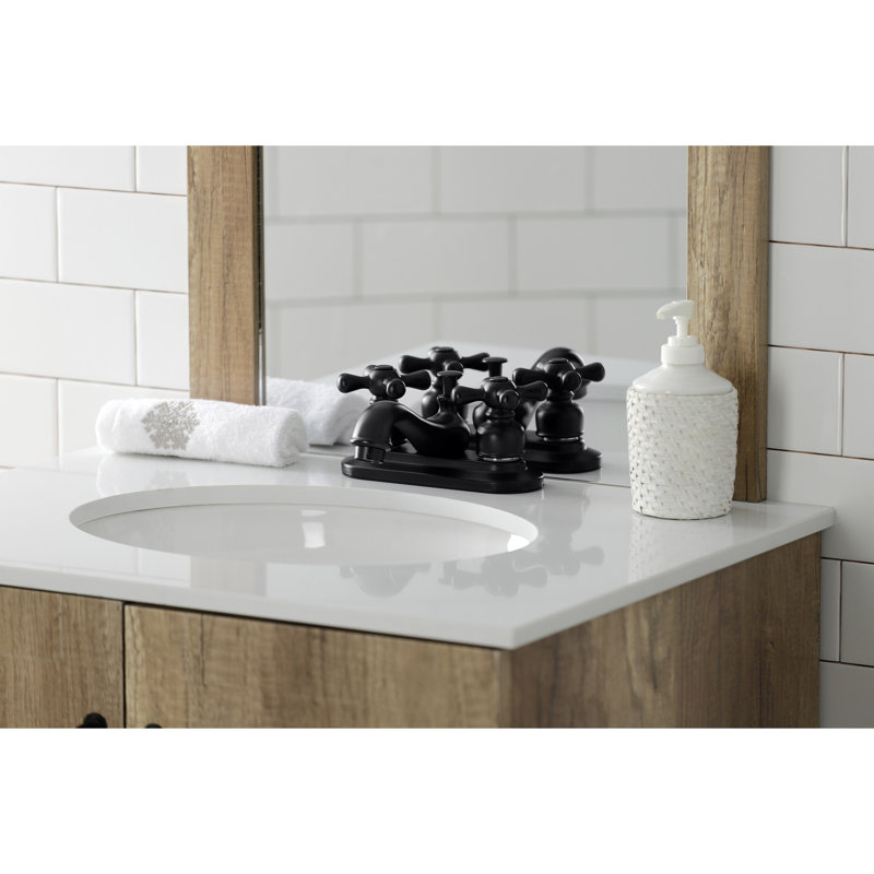 Kingston Brass Restoration Two-Handle 3-Hole Deck Mount 4" Centerset Bathroom Faucet with Plastic Pop-Up, Oil Rubbed Bronze