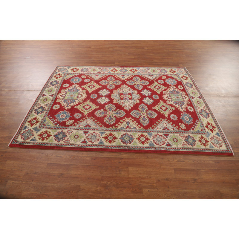 Tapis oriental géométrique rouge Kazak 5