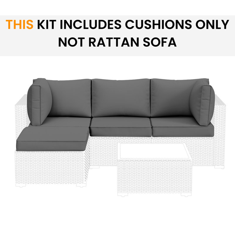 9-Pieces 3.5'' Outdoor Replacement Cushion Set Seat/Back Cushion for 4 Person (Sofa Not Included), Gray