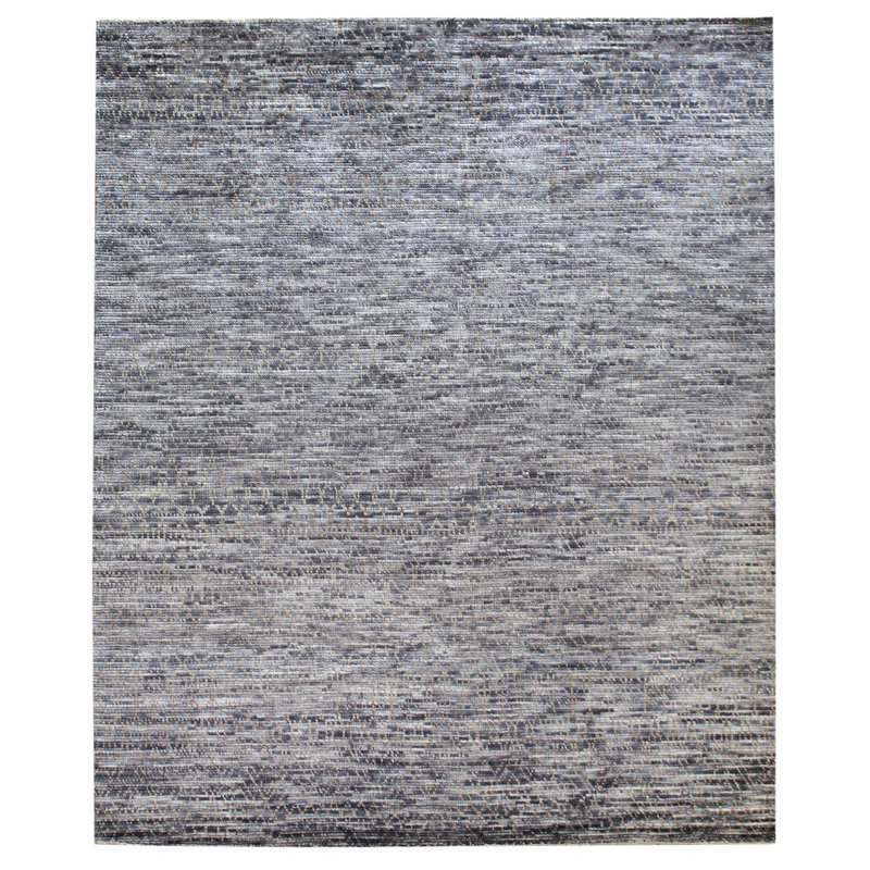 Tapis gris en laine noué à la main de conception unique 8 pi 1 po x 10 pi New Age Illusion