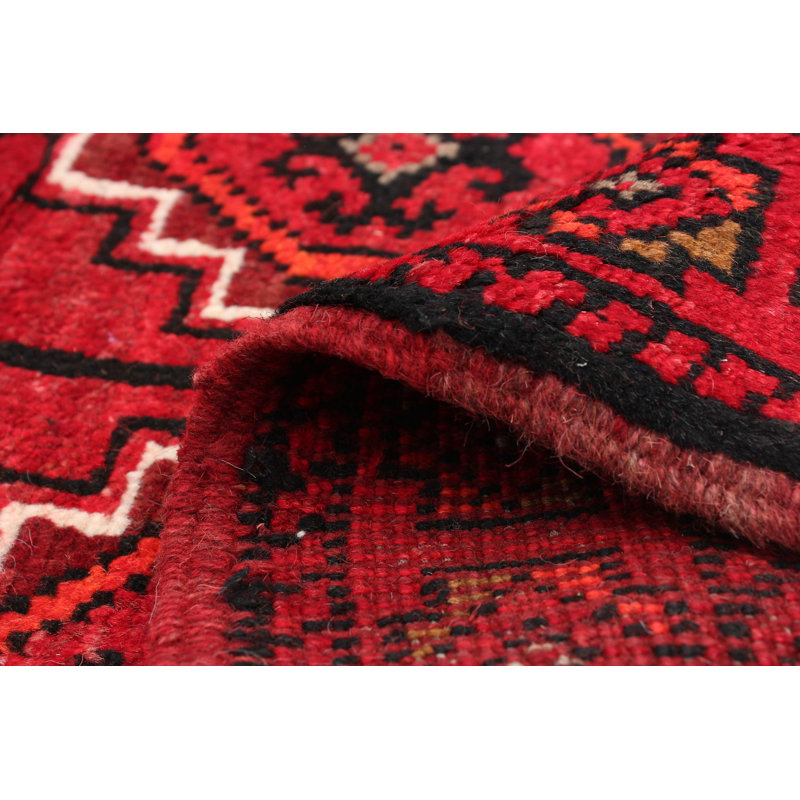 Tapis décoratif en laine rouge de conception unique noué à la main New Age 3 pi 5 po x 5 pi 2 po Bracho