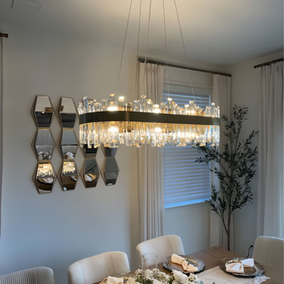 Kacy Dimmable 16/20-Light Gold Rectangle Crystal Chandelier, Modern Ceiling Light for Kitchen Island or Dining Room