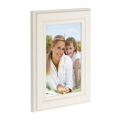 Loven Distressed Soft White Wood Matte Picture Frame with Mat