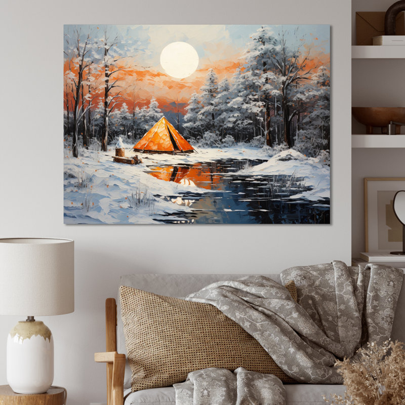 Winters Camping Glow III, reproduction d'art sur toile, H 24 po x l 32 po, Toile tendue