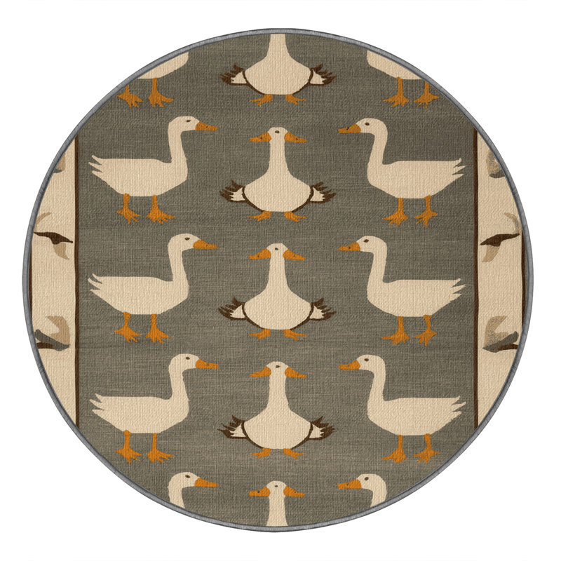 Washable Geese Farm Area Rug, Round 6'