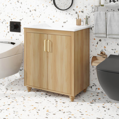 Maximize Bathroom Space With 30" Vanity And Sink Combo, Multi-Functional Cabinet With Doors And Drawer
