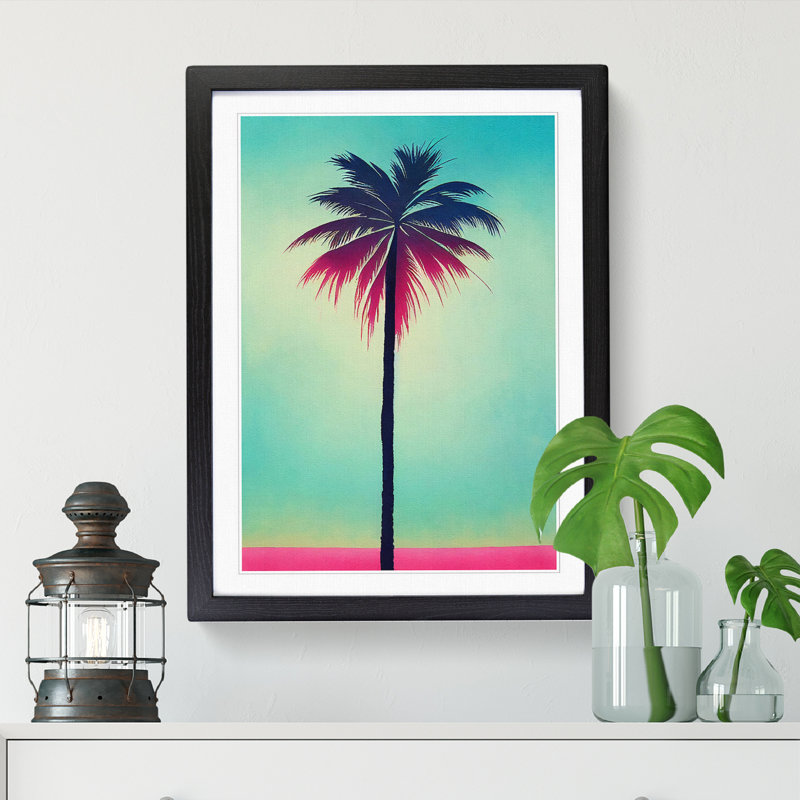 Watercolour Palm Tree Vol.2 - Single Picture Frame Print, 46cm H x 34cm W x 2cm D, Walnut