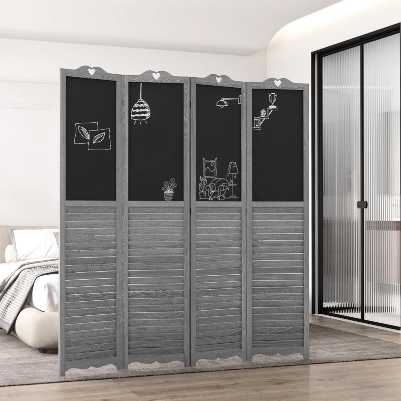 Cloison grise pliante de 65,02 po de largeur pour chambre à coucher ou bureau 4 écran d'intimité, autoportante