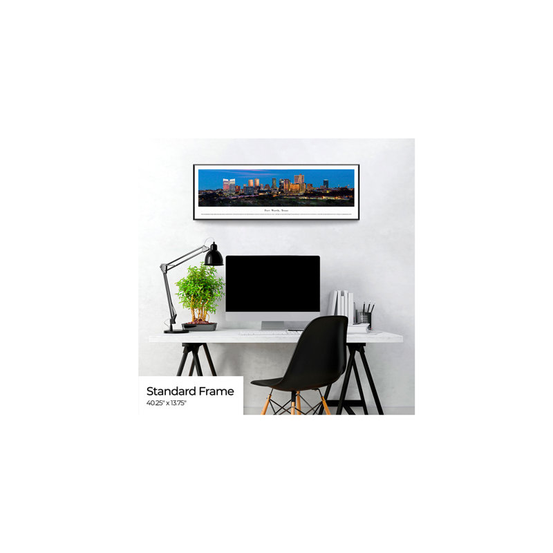 Impression panoramique de Fort Worth, Texas, H 13,75 po x l 40,25 po, Cadre standard noir