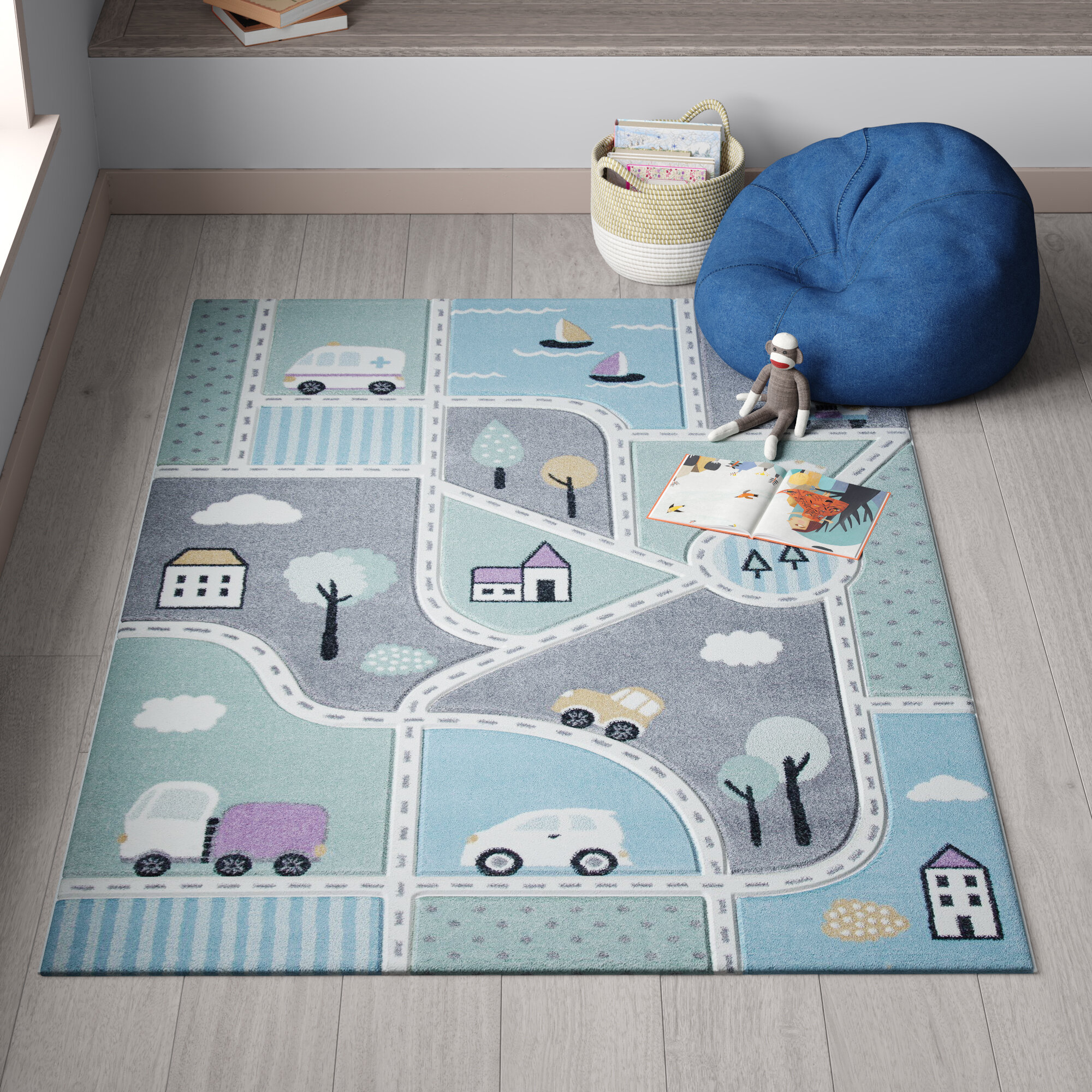 Zoomie Kids Frasher Gray/Light Blue Area Rug & Reviews | Wayfair