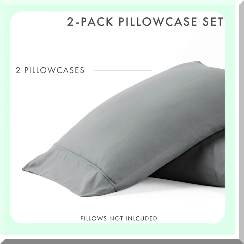 Luxury Gray Pillowcase Set - Ultra Soft Microfiber Bedding, Hypoallergenic, Wrinkle Resistant, 2-Pack Standard Size Pillow Covers, LM-PCASE-6-2