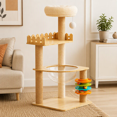 Tour pour chat 39,3 pouces avec poteaux à griffes recouverts de sisal, perchoir supérieur et hamac en acrylique pour chats d'intérieur de toutes tailles