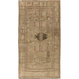 Tapis caramel / brun en laine de qualité supérieure rétro Samarkand 6 pi 3 po x 12 pi 4 po