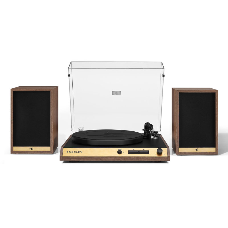 Walnut 2-Speed Belt-Drive Turntable with 120W Speakers