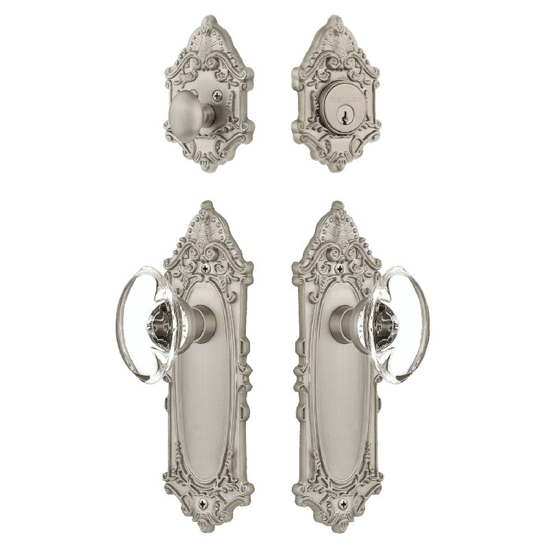 Ensemble d'entrée victorien Nostalgic Warehouse avec poignée ovale en cristal transparent, Nickel satiné, 2.375