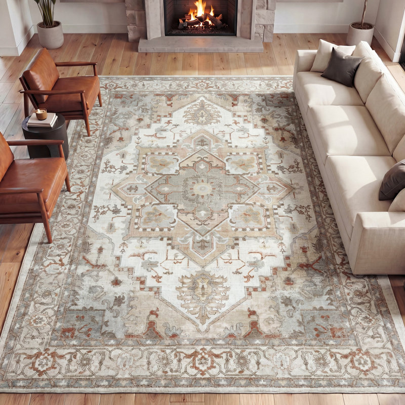 Tapis antidérapant Sersi Ornate, Beige/Cream, Rectangle 9' x 12'