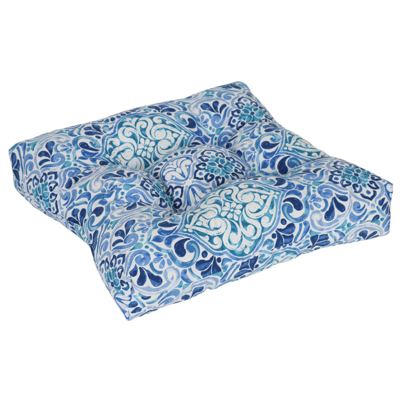 Coussin de chaise de salle à manger 19 pouces, Blanc / bleu / Fiorella baltique marocaine