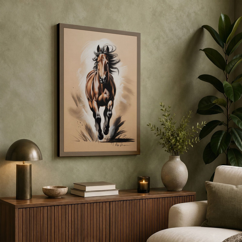 Charging Horse Modern - Wrapped Canvas, 18x12 - 45.7 x 30.5 cm, Terracotta Border