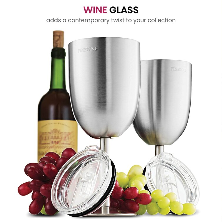 Stemmed Stainless Steel Wine Glasses with Lid Double Wall Insulated Wine  Tumbler