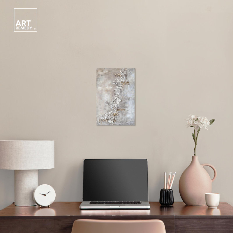 Elegant Gold and Gray Abstract Canvas Art, 15" x 10"
