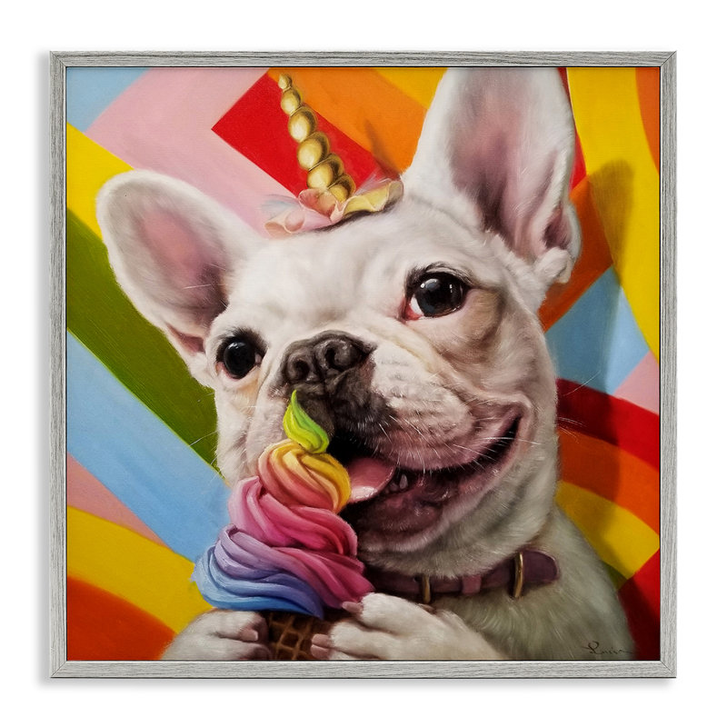 Art giclée arc-en-ciel bouledogue français par Lucia Heffernan, Estampe numérique Farmhouse, H 17 po x l 17 po