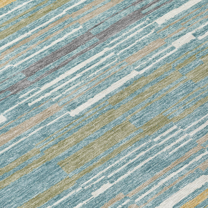 Machine Washable Indoor/Outdoor Chantille ACN2908 Striped Rug, Teal, 8' x 10'