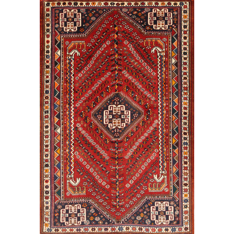 Tapis rouge/beige/noir traditionnel, Rectangle 7 pi x 10 pi