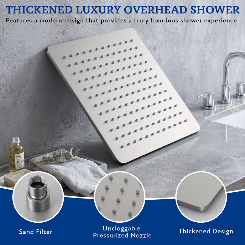 12" All Metal Rainfall Shower Head With Multi-function Handheld Sprayer Combo, Brushed Nickel