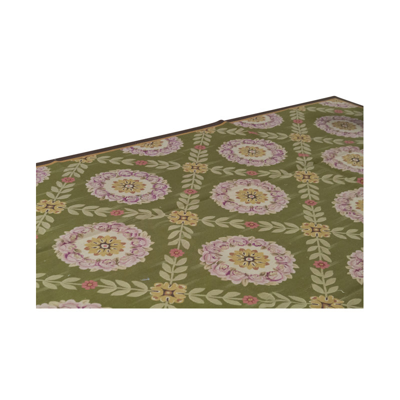 Aubusson Renaissance Wool Moroccan Area Rug in Light Green/Brown/Pink