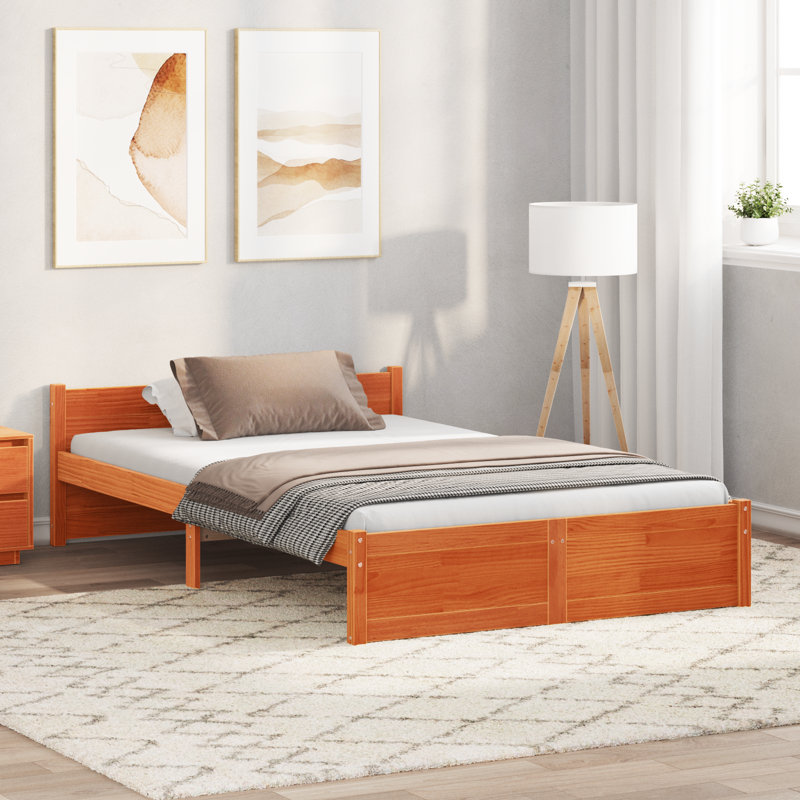 Bed Frame With Headboard Wax Brown Solid Pine Wood, Small Double (4')