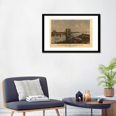 Impression sur toile, pont de Brooklyn, vue d'oiseau, 1885