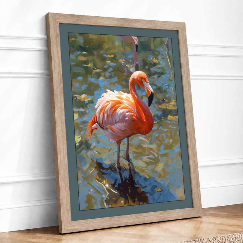 Flamingo In Still Water Coastal - Print, Oak, A3 - 42.0 x 29.7 cm