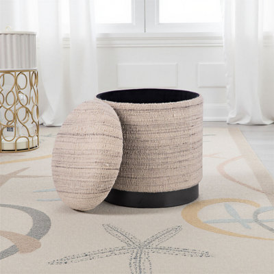 Handwoven Triton Matte Black Base Storage Ottoman