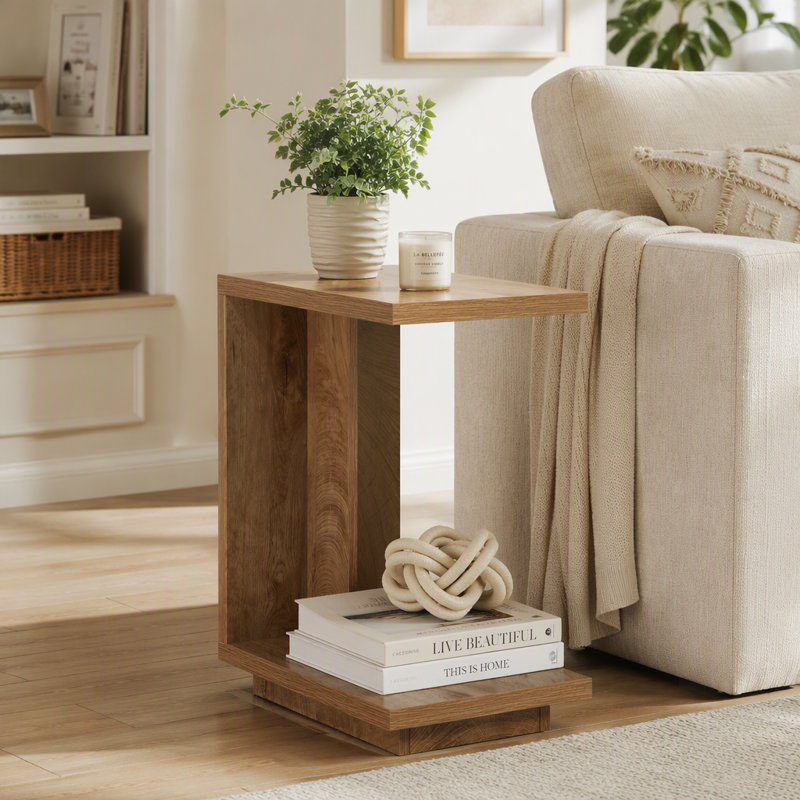 C-Shaped End Table, Wood Side Table Nightstand