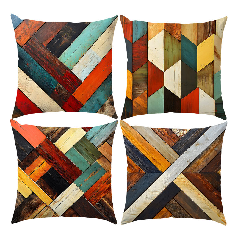 4 Pcs Wooden Boards Pattern Decorative Pillow Covers