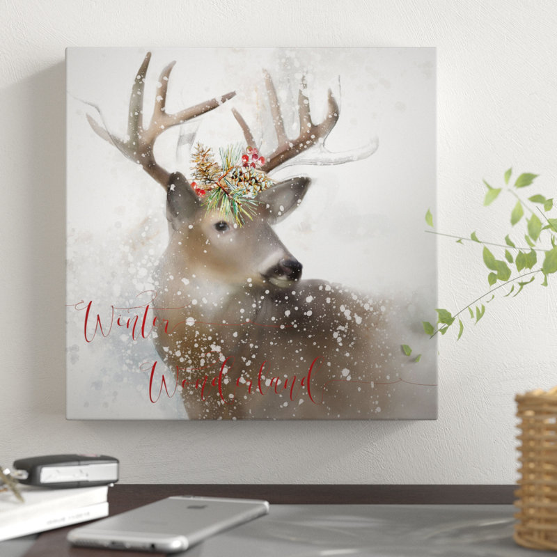 Winter Wonderland Deer - impression, H 24 po x l 24 po x P 1,5 po, Toile tendue