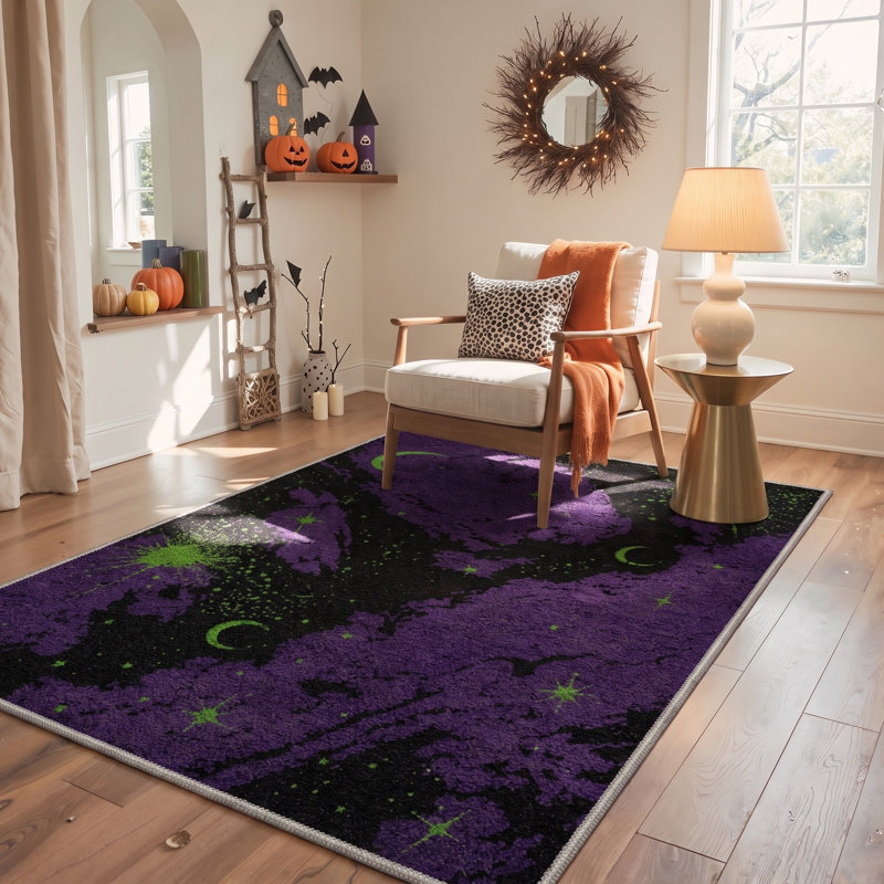 Tapis d'Halloween à motifs d'éclaboussures, noir et orange, lavable à la machine, à poils courts, antidérapant