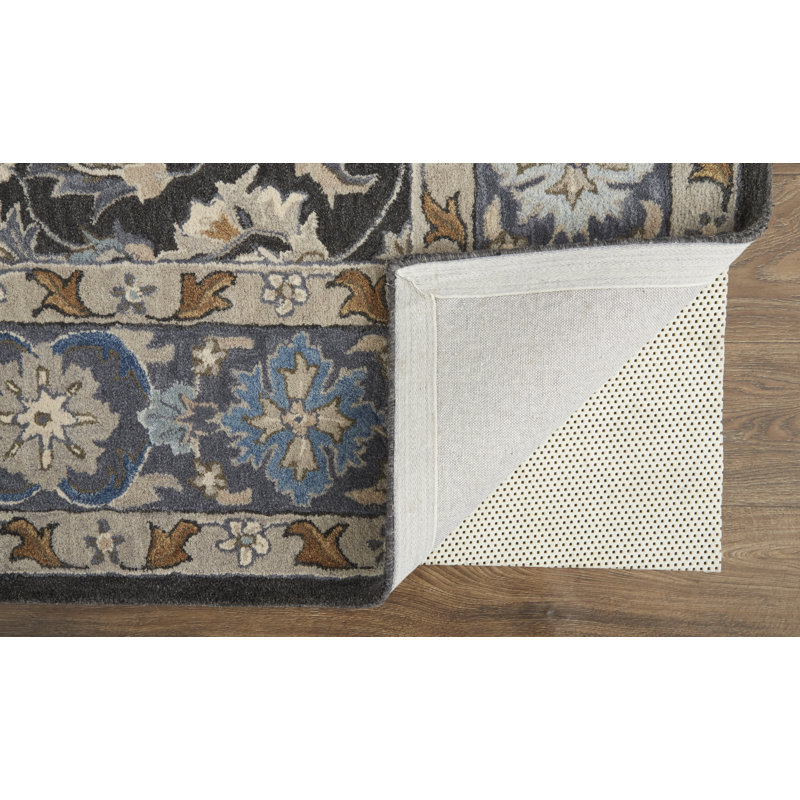 Azalea Wool Oriental Area Rug in Taupe/Blue/Ivory, Rectangle 5' x 8'