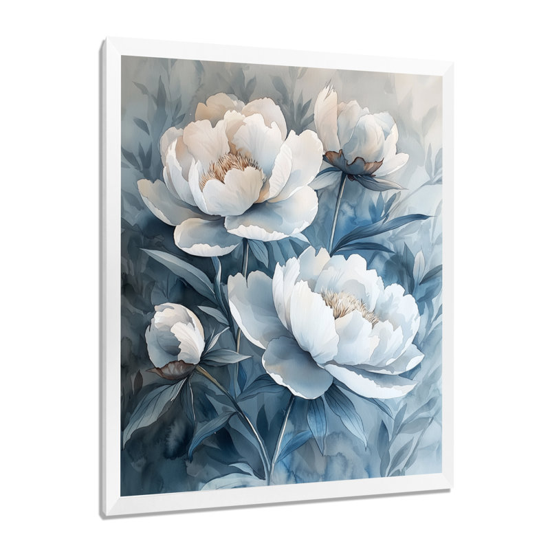 Ballycastle - impression sur toile florale, H 40 po x l 30 po, Blanc, Avec cadre