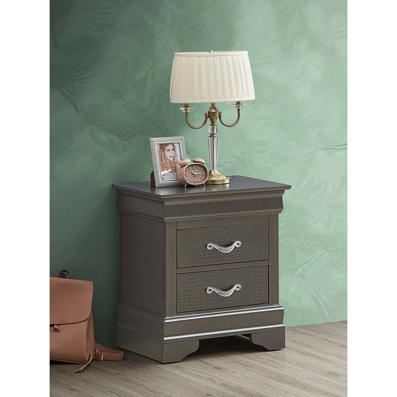 Table de chevet en bois avec des tiroirs complexes, Gris