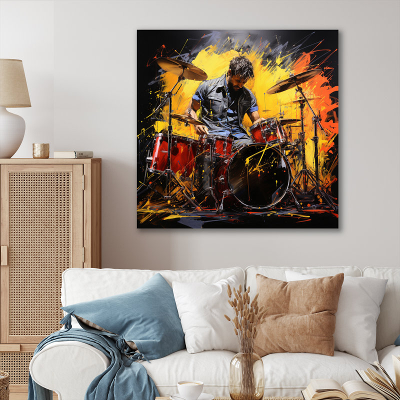 «Music Drummers Groove an II», reproduction, H 16 po x l 16 po x P 1 po, Toile tendue