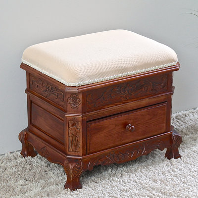 Aimien Windsor Solid Wood Vanity Stool by World Menagerie
