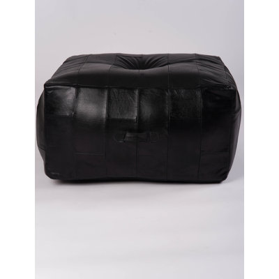 Solid Handmade Buffalo Leather Square Pouf (Recycled Foam With Fibre Fill)