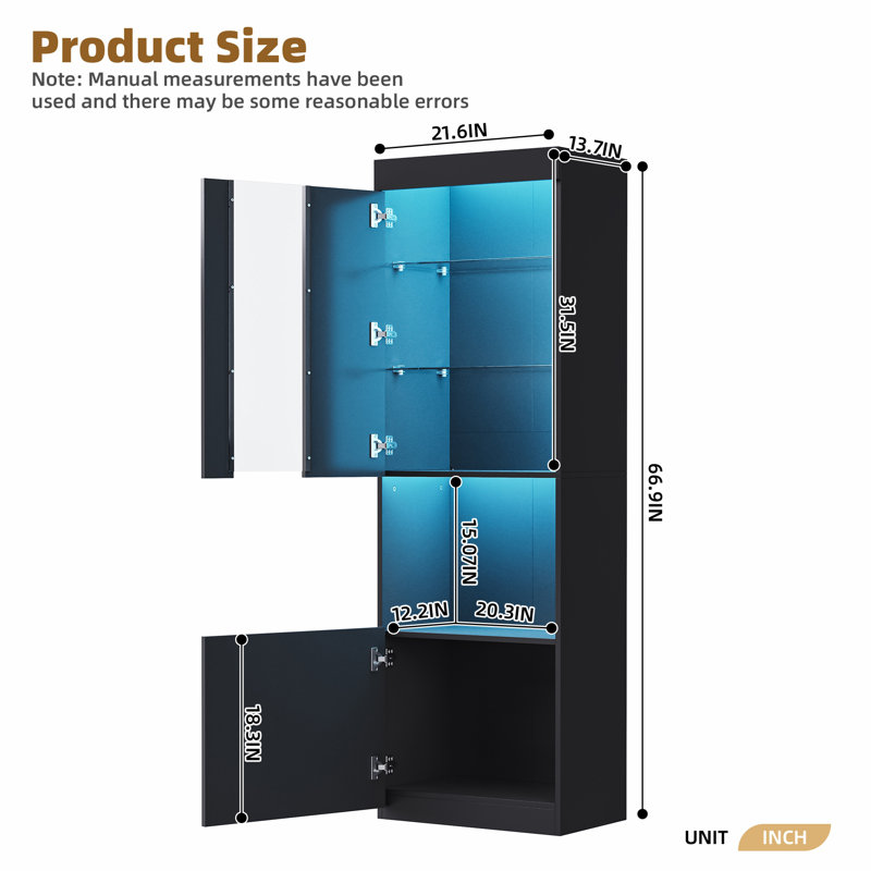 High Gloss Storage Cabinet with LED Lights, Black