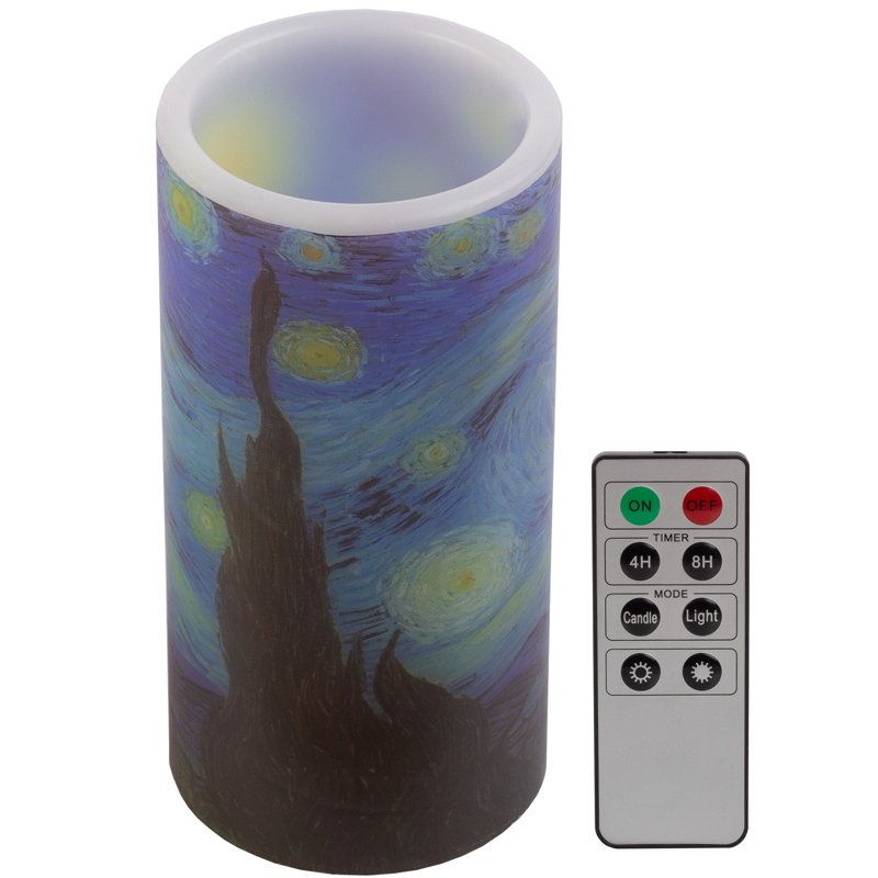 Bougies sans flamme Lavish Home - Paquet de 2 bougies à piles Van Gogh Starry Night avec télécommande et lumière vacillante - Bougies pour la décoration intérieure